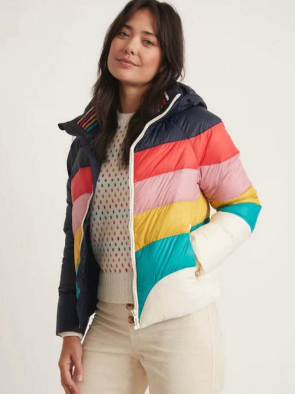 Marine Layer Archive Apres Puffer Jacket - Navy Rainbow Wave